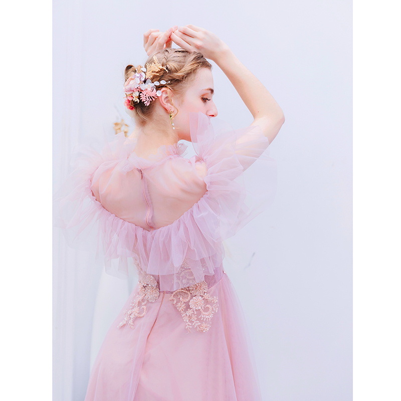 DL114 **พรีออเดอร์** ชุดออกงานสีชมพู ชุดราตรี เดรสยาวออกงาน (Night party dresses) ชุดไปงานแต่งงานสวยๆ "ธีมสีชมพู"