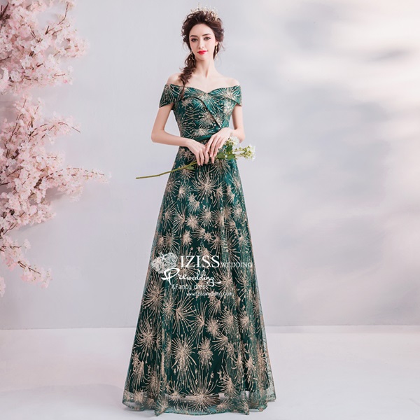 DL080 **พร้อมส่ง** ชุดออกงานสีเขียว ชุดราตรี เดรสยาวออกงาน (Night party dresses) ชุดไปงานแต่งงานสวยๆ "ธีมสีเขียวเข้ม"