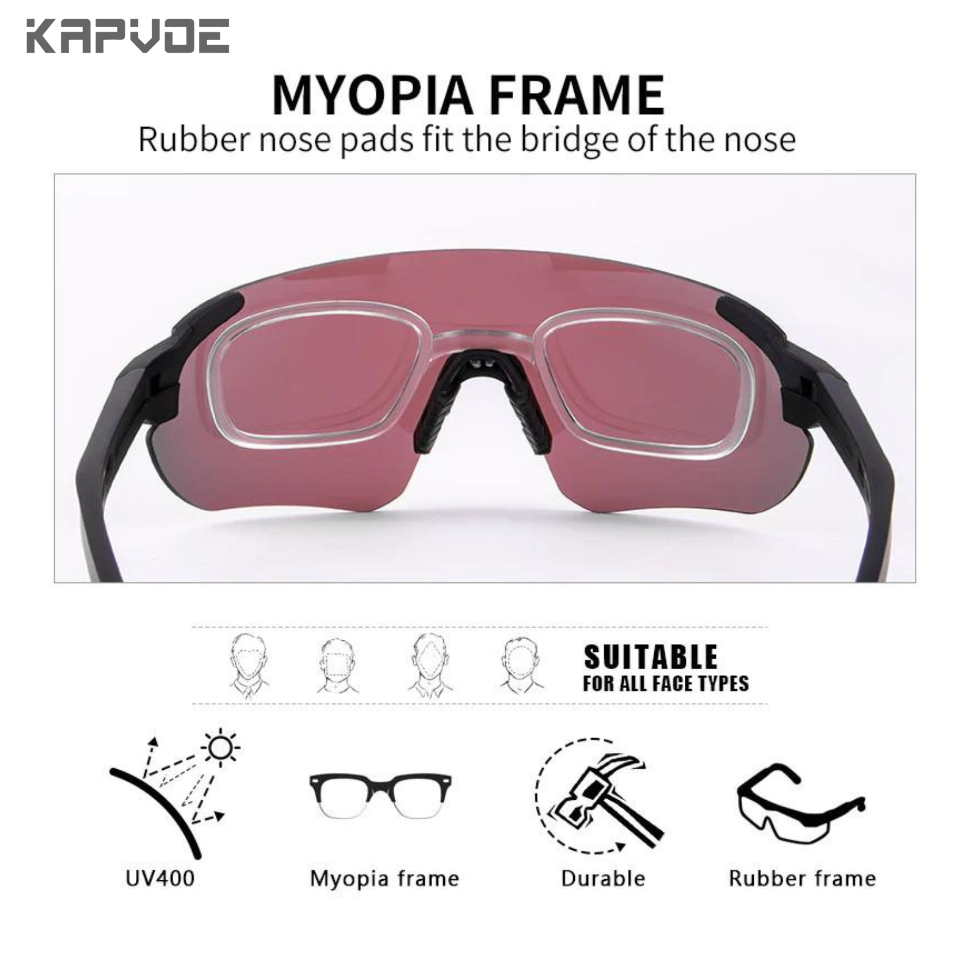 แว่นตากันแดดปั่นจักรยาน เลนส์ออโต้ KAPVOE KEHU 4เลนส์ พร้อมกรอบเลนส์สายตา