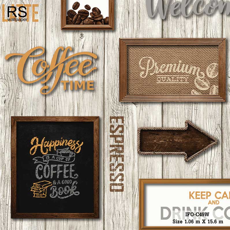 วอลเปเปอร์ ลายไม้แขวนป้ายร้านกาแฟ IFO-C49W