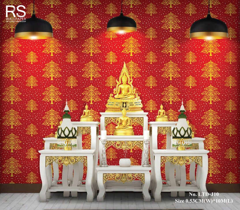 วอลเปเปอร์ ติดห้องพระ ลายไทยต้นโพธิ์เงิน โพธิ์ทอง LTD-J10