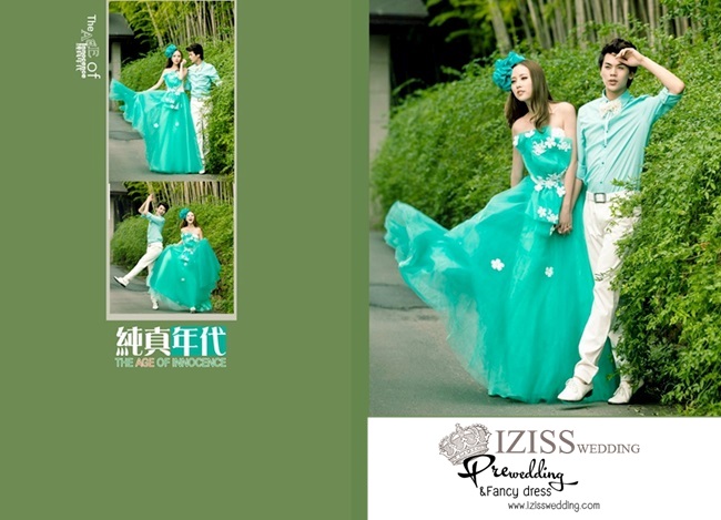 PW133 - Pre order ชุดคู่ถ่ายพรีเวดดิ้ง (prewedding dress) & ชุดแต่งงานแฟนซี (Fancy wedding dress)ชายหญิง "ธีมสีเขียว-ขาว"