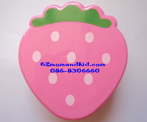++พร้อมส่ง++ กล่องใส่อาหาร ใส่ข้าว ชั้นเดียว ลายสตอเบอรี่ สีชมพู -- Strawberry shaped 1 layer Lunch box