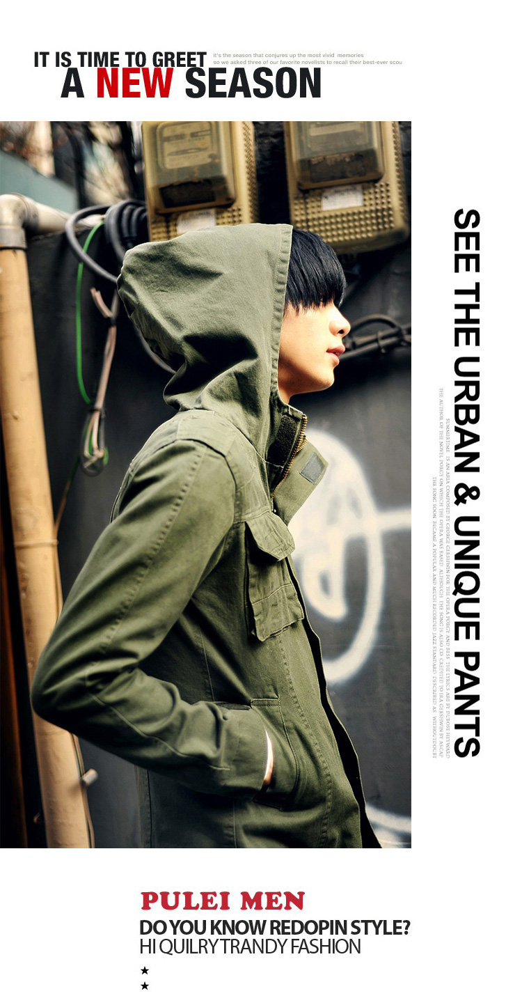 เสื้อแจ๊คเก็ตผู้ชาย พร้อมส่ง แขนยาว สีเขียว มีฮูท กระเป๋าข้างใช้งานได้ เสื้อแจ็คเก็ตสีเขียวทหาร เท่ห์ๆ แฟชั่นผู้ชายมาใหม่