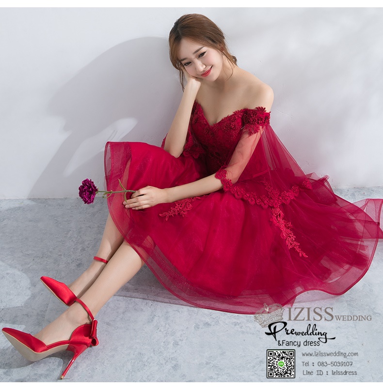 DS029 - **Pre order** ชุดราตรี เดรสสั้นออกงาน (short dresses) ชุดไปงานแต่งงานสวยๆ "ธีมแดง"