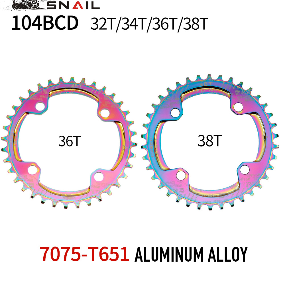 ใบจานจักรยาน สำหรับจานชั้นเดียว SNAIL Chainring 104 BCD 32T 34T 36T 38T