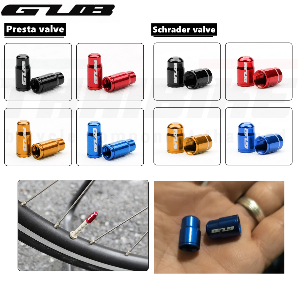 GUB ฝาปิดจุ๊บลมล้อจักรยาน อะลูมิเนียม 2 ชิ้น กันฝุ่น รองรับ Presta และ Schrader ใช้ได้กับ MTB/Road/Scooter/รถยนต์