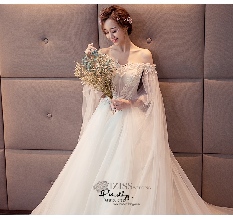BR340 **พรีออเดอร์**ชุดแต่งงาน&ชุดเจ้าสาวแบบยาวอลังการ สีขาวเกรดพรีเมี่ยม หรูหราน่ารัก สวยโดดเด่นไม่ซ้ำใคร