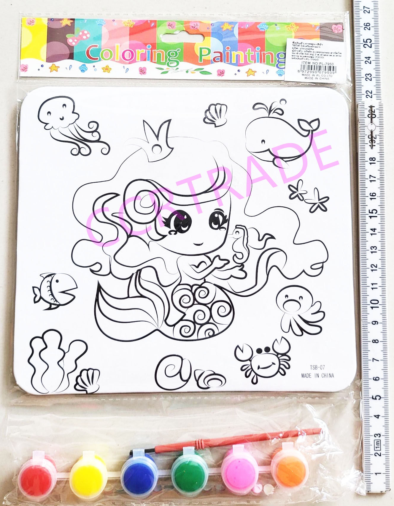 ชุดระบายสีการตูน+สีน้ำ 6 สีถุง 27.5 ซม.