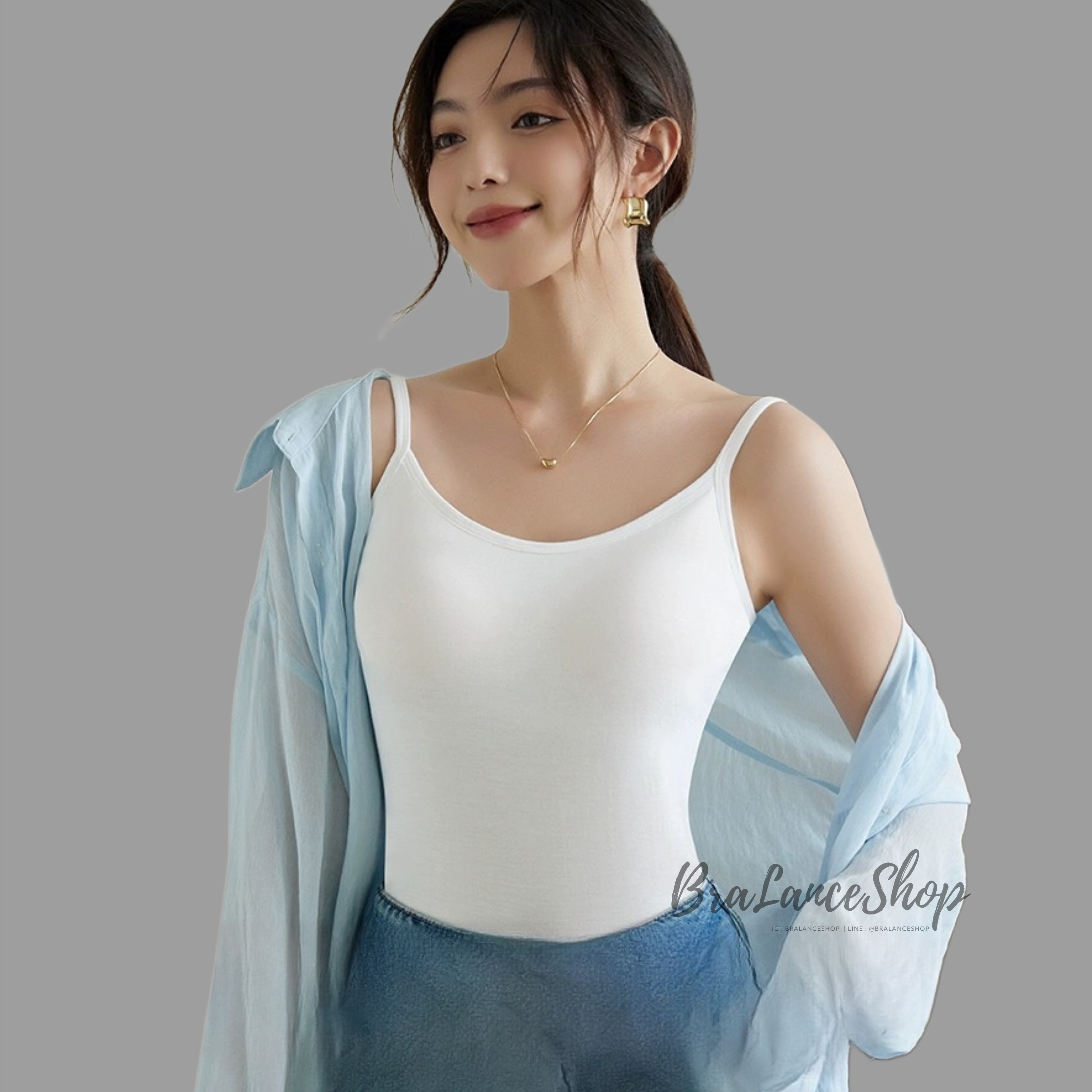 BLS✿C1016 สายเดี่ยวผ้าคอตตอน มีบราในตัว