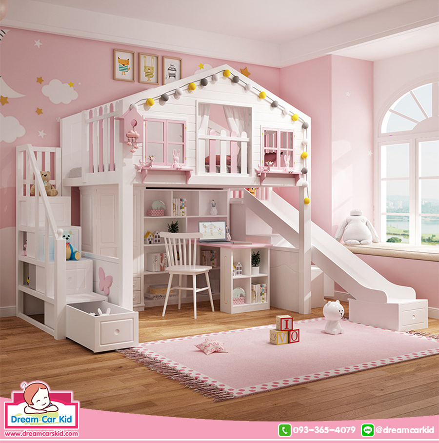 เตียงสูงรุ่น Tree House สีชมพู