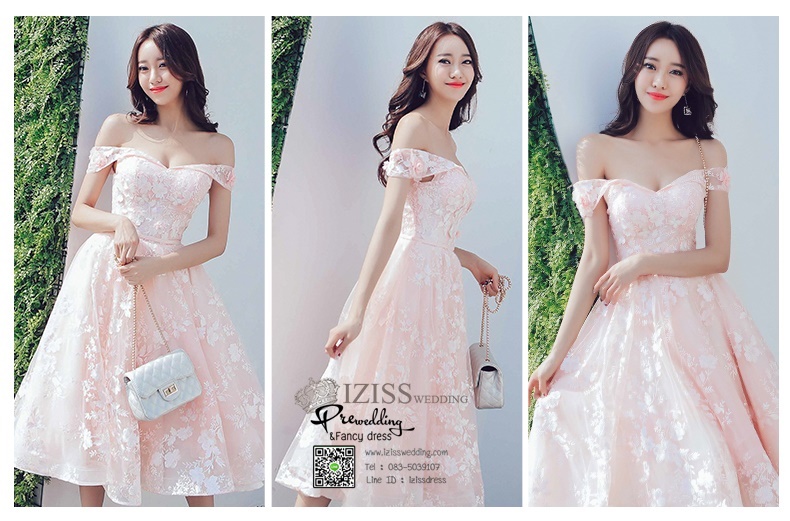 DS031 - **Pre order** ชุดราตรี เดรสสั้นออกงาน (short dresses) ชุดไปงานแต่งงานสวยๆ "ธีมโอโรส"