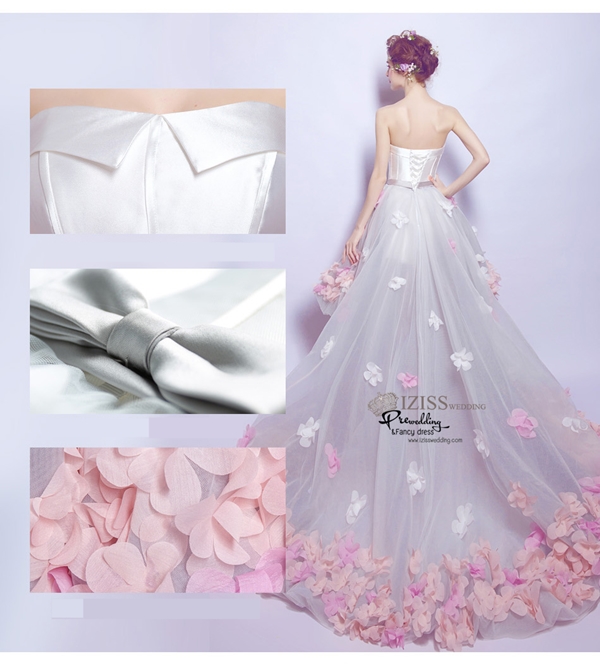 DS034 - **พร้อมส่ง**ชุดราตรีหรู เดรสหน้าสั้นหลังยาวออกงาน (semi-long dresses) ชุดไปงานแต่งงานสวยๆ ชุดยกน้ำชา "ธีมสีขาวดอกไม้"