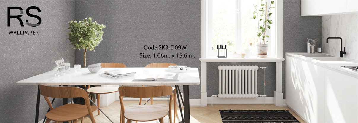 วอลเปเปอร์เทกเจอร์ปูนผนังบ้านเรียบหรูมีกลิตเตอร์สีเงินพื้นสีดำเทา SK3-D09W