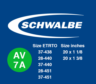 ยางใน Schwalbe 20"451 1-1/8 - 1-3/8 AV7A