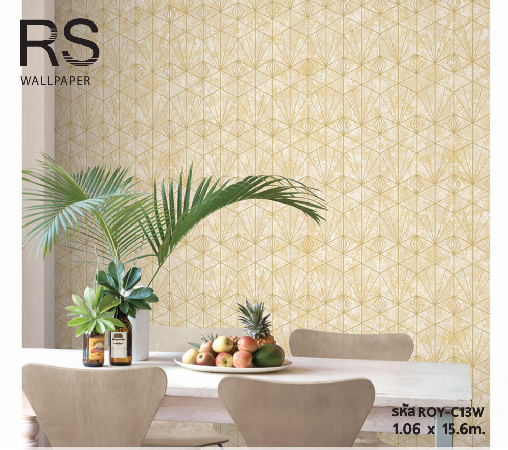 วอลเปเปอร์ลายโมเดิร์น ลักชัวรี่ (Modern Luxury Style) มินิมอล สีพื้นขาวทอง เส้นสีทอง มีกลิเตอร์ ROY-C13W
