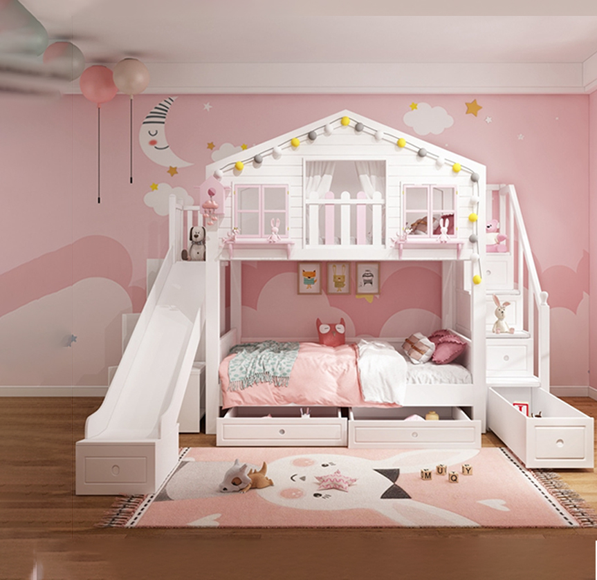 เตียง 2 ชั้นรุ่น Tree House สีชมพู
