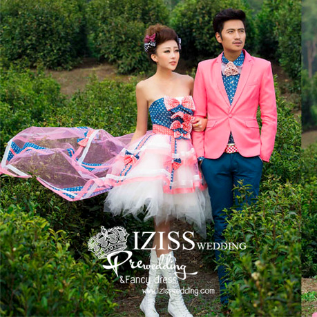 PW046 - **พร้อมส่ง** ชุดคู่ถ่ายพรีเวดดิ้ง (prewedding dress) & ชุดแต่งงานแฟนซี (Fancy wedding dress)ชายหญิง "ธีมสีน้ำเงิน-ชมพู"