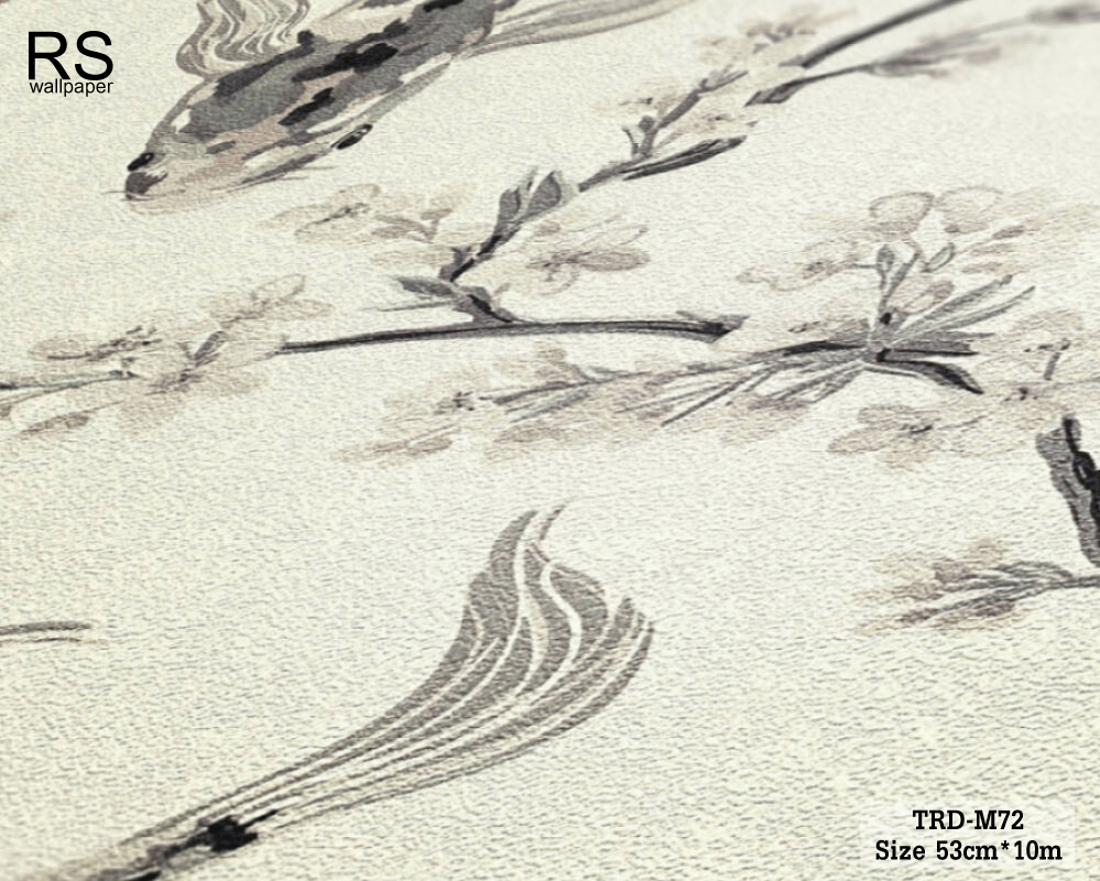 วอลเปเปอร์ วินเทจลายดอกไม้ ปลาคราฟ พื้นสีขาวหม่น TRD-M72