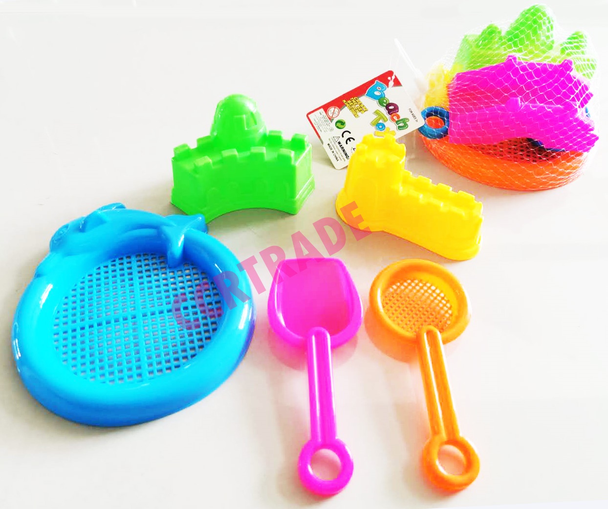 ถาดโลมาเล่นทราย 5 ชิ้น ถุงตาข่าย 16.5 ซม.