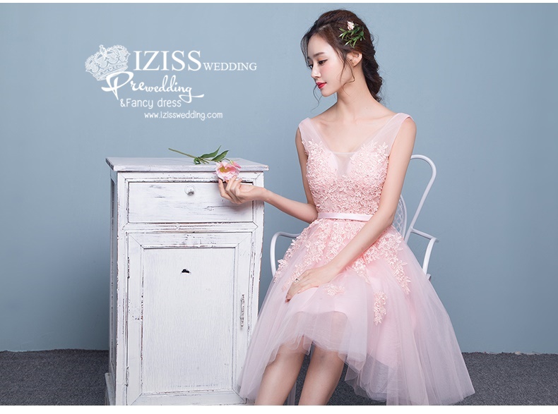 DS008 - **Pre order**ชุดราตรีหรู เดรสสั้นออกงาน (short dresses) ชุดไปงานแต่งงานสวยๆ ชุดยกน้ำชา "ธีมสีชมพูโอโรส"