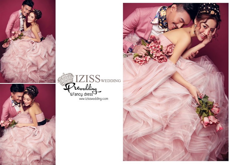 PW286 **พรีออเดอร์สีชมพูนู้ด** ชุดคู่ถ่ายพรีเวดดิ้ง (prewedding dress) & ชุดแต่งงานแฟนซี (Fancy wedding dress)ชายหญิง "ธีมสีชมพู"