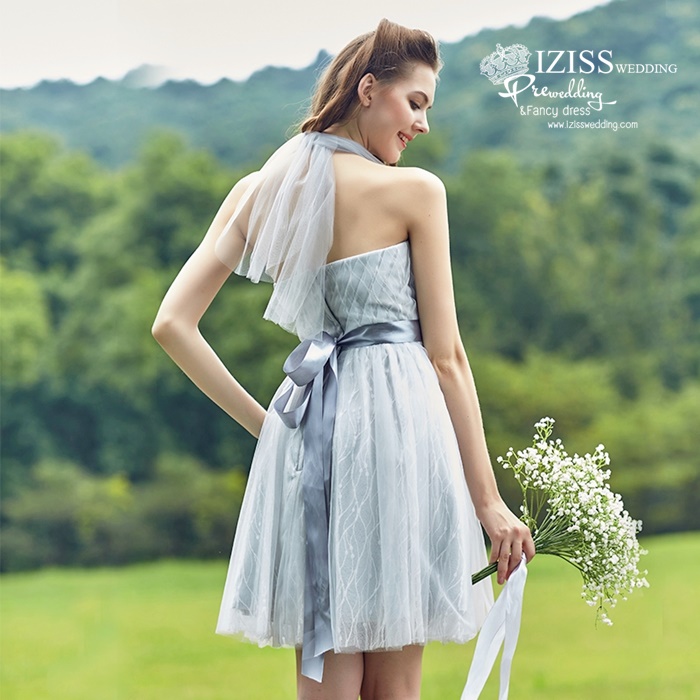 ฺBM0121 - พรีออเดอร์ ชุดเพื่อนเจ้าสาวราตรีสั้นธีมสีเขียวมินท์/สีเทา น่ารักมากๆค่ะ