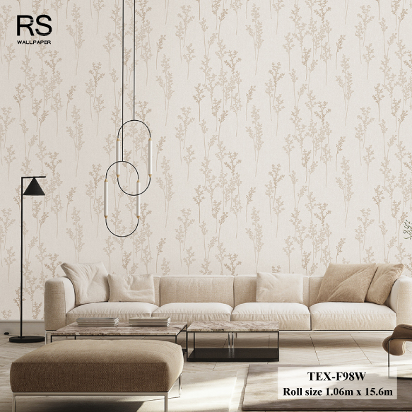 วอลเปเปอร์ ลายใบไม้มินิมอลสีน้ำตาลอ่อน TEX-F98W