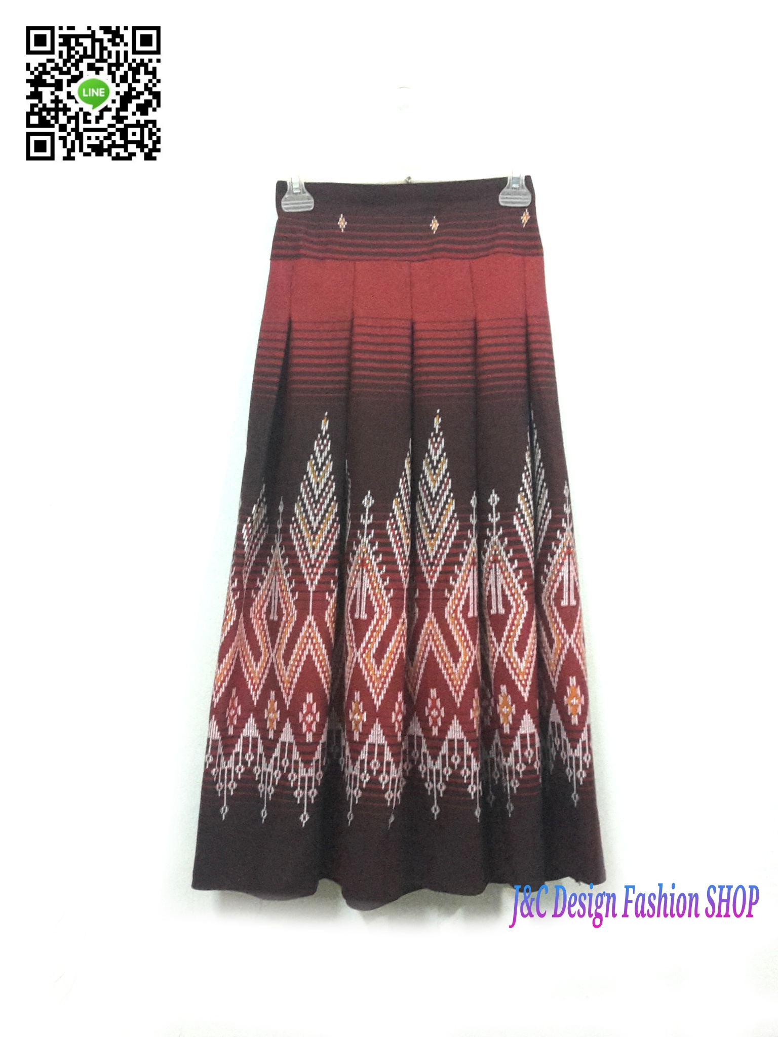 กระโปรงผ้าไทยสำเร็จรูป กระโปรงผ้าไทยผ้าฝ้ายมัดมัดหมี่ กระโปรงผ้าฝ้ายทรงทวิทยาว