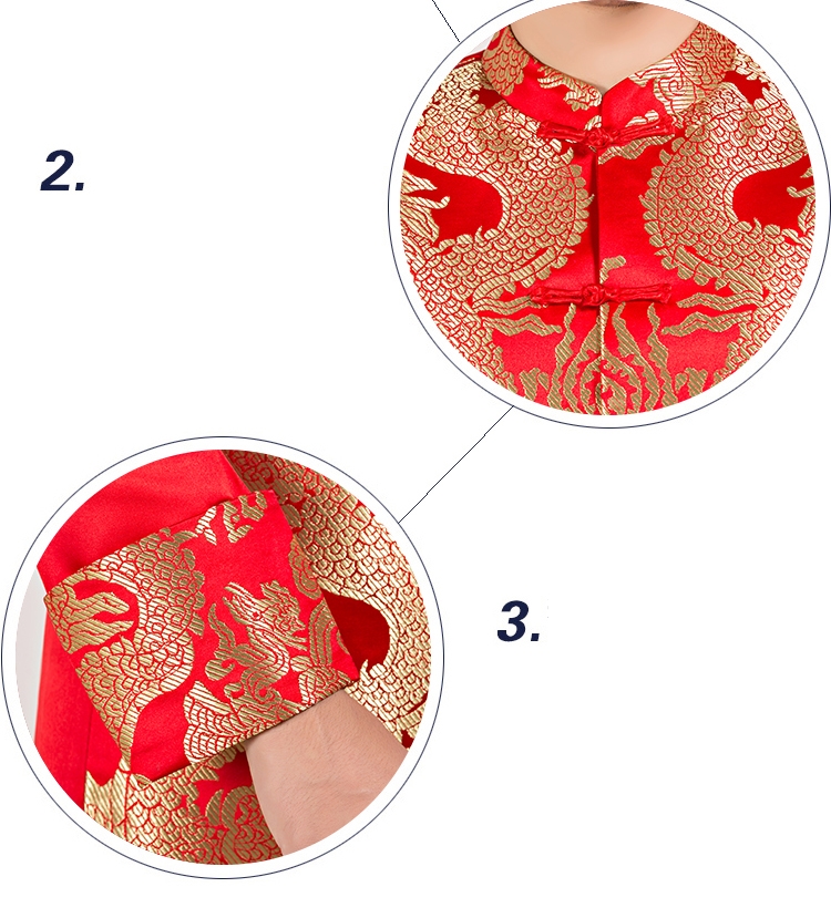 ST076 **พรีออเดอร์แบบ A B C D ระบุเวลาซื้อด้วยนะคะ**สูทจีนผู้ชายสีแดงแขนยาวปักลายมังกรสีทอง กระดุมขัด พร้อมกระโปรงสีแดง ชุดสูทเจ้าบ่าว สูทแฟนซี ถ่ายพรีเวดดิ้ง & ชุดแต่งงานแฟนซี (Fancy wedding dress) สูทผู้ชายสีแดง
