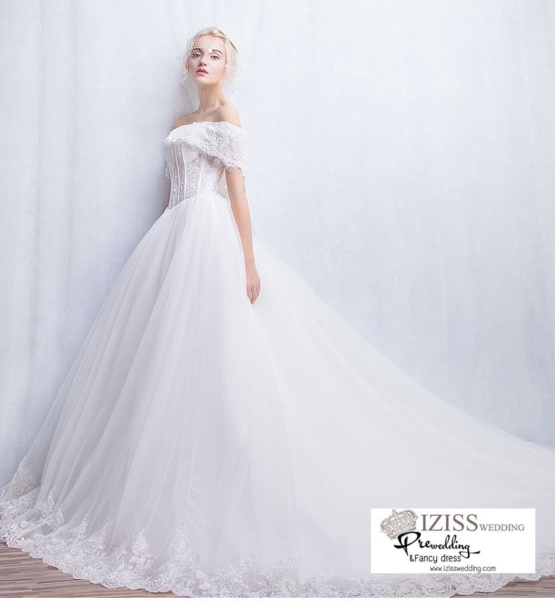 ฺBR114 **พรีออเดอร์**ชุดแต่งงาน&ชุดเจ้าสาวแบบยาวสีขาวเกรดพรีเมี่ยม เปิดไหล่ มีแขน หรูหราน่ารัก สวยโดดเด่นไม่ซ้ำใคร