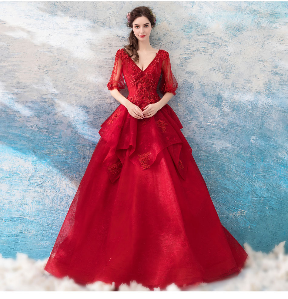 DL100 **พรีออเดอร์** ชุดออกงานสีแดง ชุดราตรี เดรสยาวออกงาน (Night party dresses) ชุดไปงานแต่งงานสวยๆ "ธีมสีแดง"