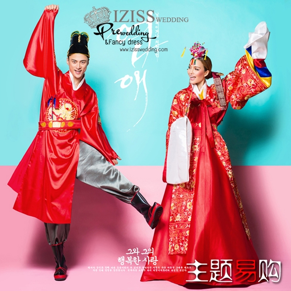 PW366 - **พร้อมเช่า 5,500 ชุดฮันบกเกาหลีทั้งเซ็ทค่ะ** ชุดคู่ถ่ายพรีเวดดิ้ง (prewedding dress) & ชุดแต่งงานแฟนซี (Fancy wedding dress)ชายหญิง "ธีมสีแดง"