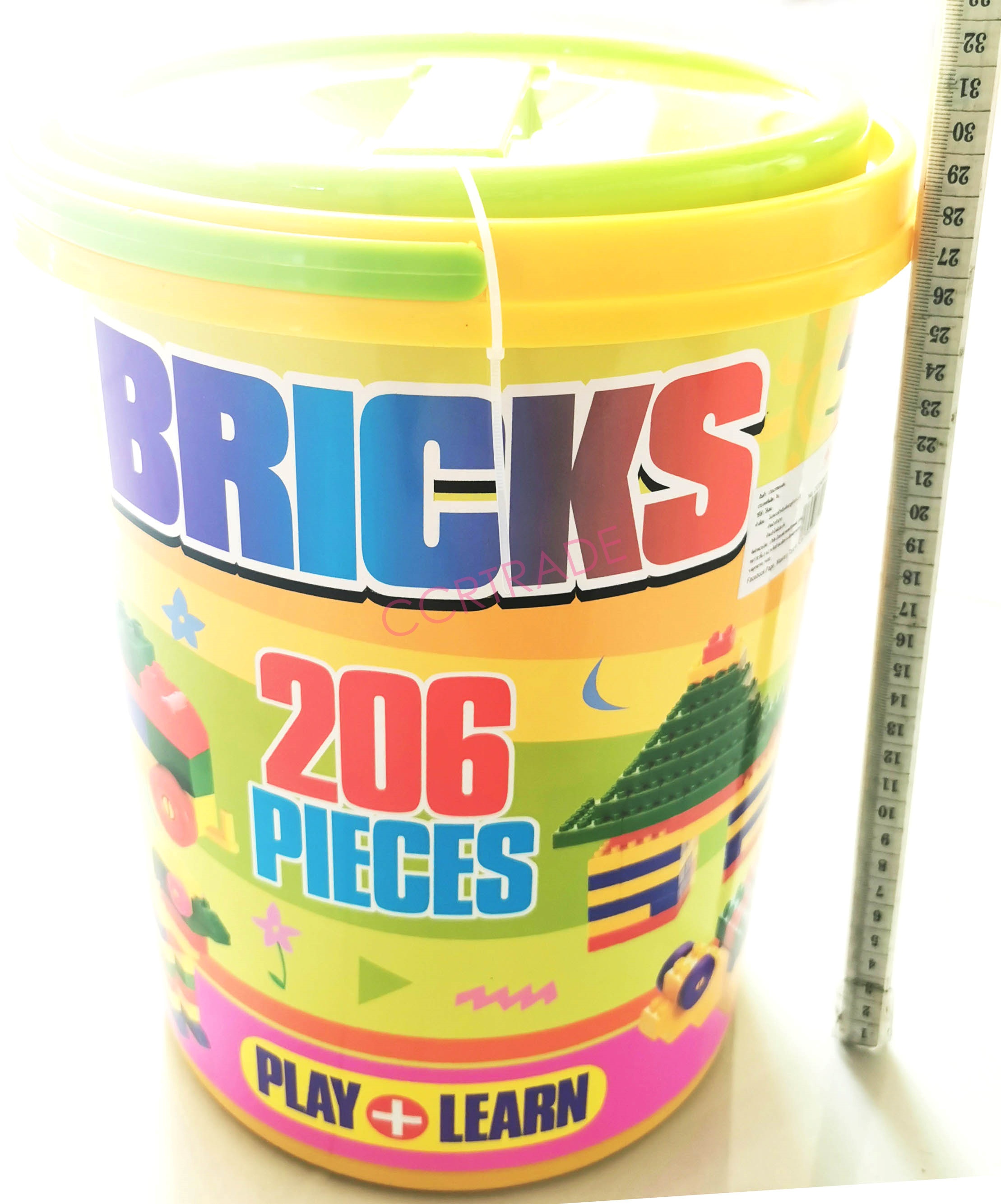 บล็อคตัวต่อสีสด 206 ชิ้นถังจัมโบ้ 23x27.5 ซม.(1x3)