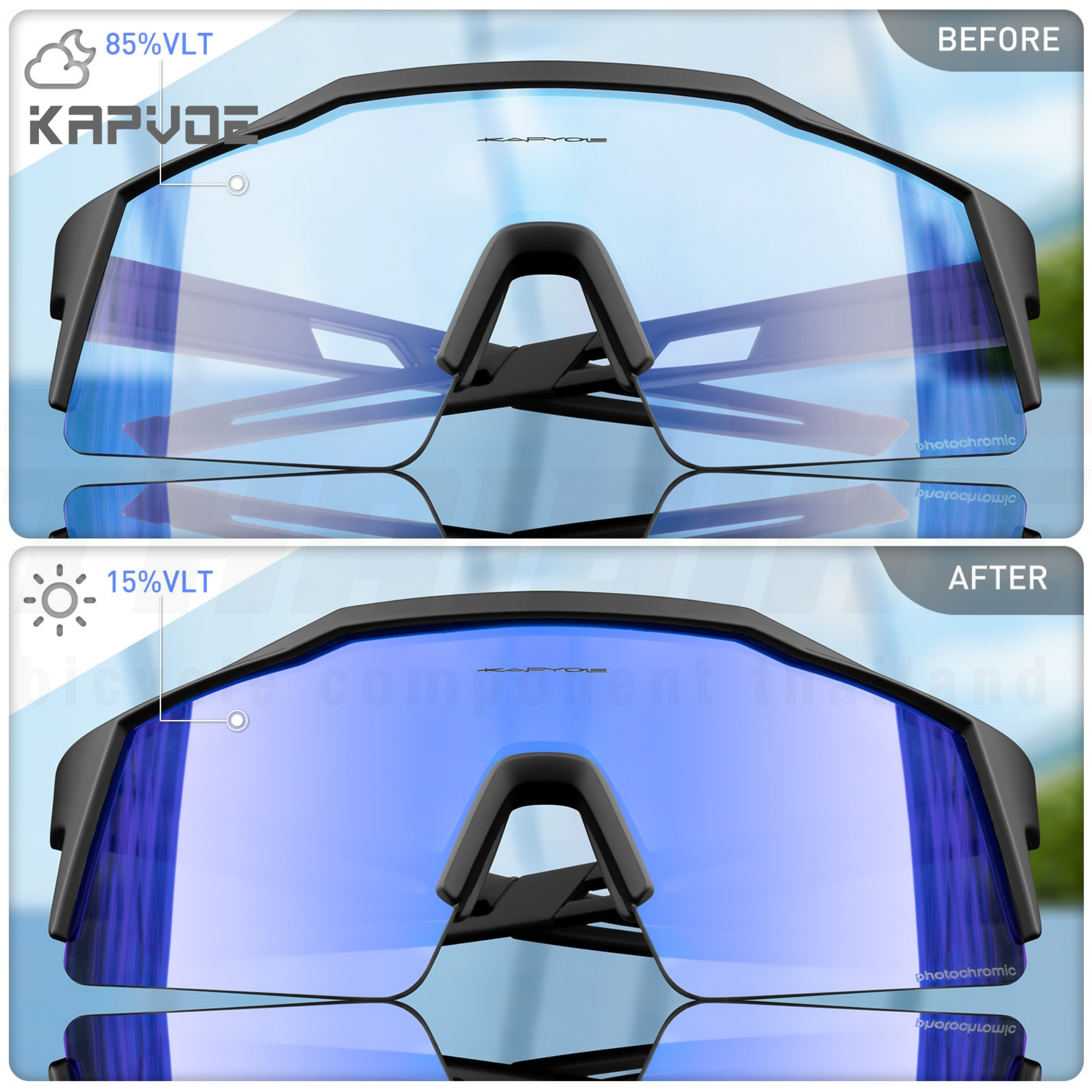 แว่นตาปั่นจักรยานแบบปรับแสงอัตโนมัติ KAPVOE Photochromic UV400 KE9023