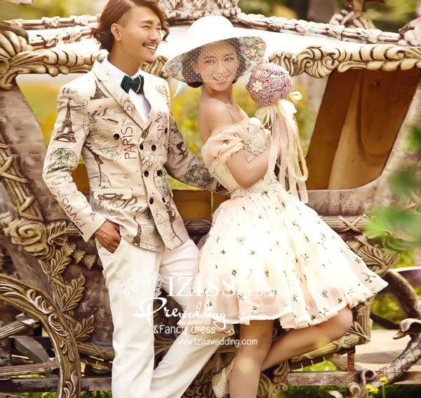 PW230 - พรีออเดอร์ค่ะ ชุดคู่ถ่ายพรีเวดดิ้ง (prewedding dress) & ชุดแต่งงานแฟนซี (Fancy wedding dress)ชายหญิง "ธีมสีน้ำตาลวินเทจ"