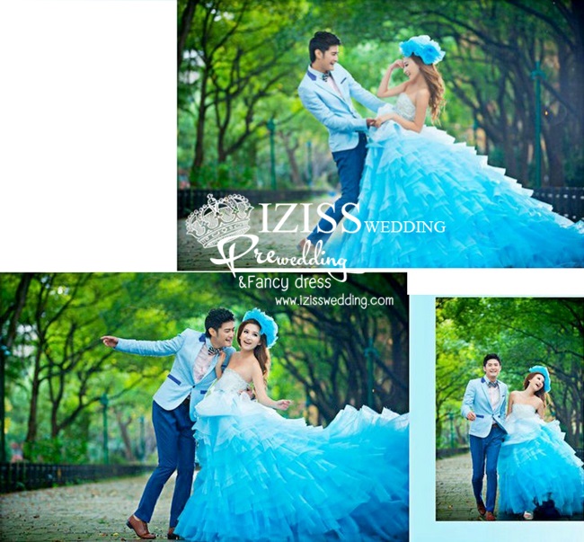 PW083 - **พรีออเดอร์** ชุดคู่ถ่ายพรีเวดดิ้ง (prewedding dress) & ชุดแต่งงานแฟนซี (Fancy wedding dress)ชายหญิง "ธีมสีฟ้า"