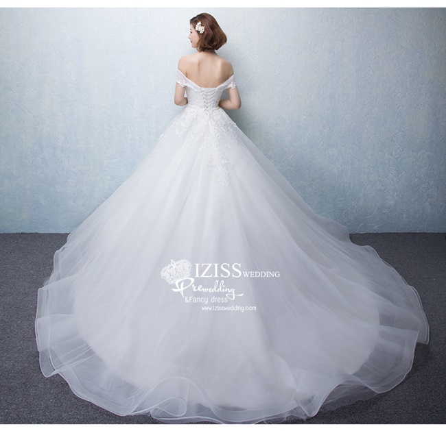 BR135 **พรีออเดอร์**ชุดแต่งงาน&ชุดเจ้าสาวแบบยาวสีขาวเกรดพรีเมี่ยม เปิดไหล่ มีแขน หรูหราน่ารัก สวยโดดเด่นไม่ซ้ำใคร