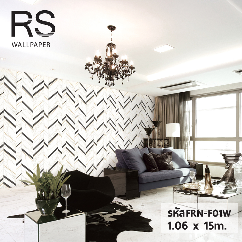 วอลเปเปอร์ลายหินอ่อน คาดสีทอง สีดำ FRN-F01W