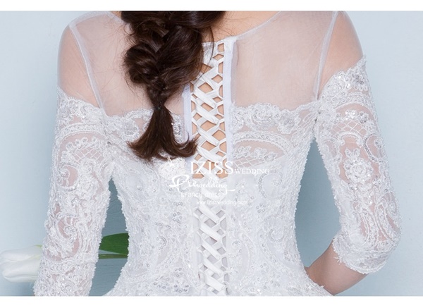 BR321 **พร้อมส่งแบบหางยาวค่ะ**ชุดแต่งงาน&ชุดเจ้าสาวแบบยาวสีขาวเกรดพรีเมี่ยม หรูหราน่ารัก สวยโดดเด่นไม่ซ้ำใคร