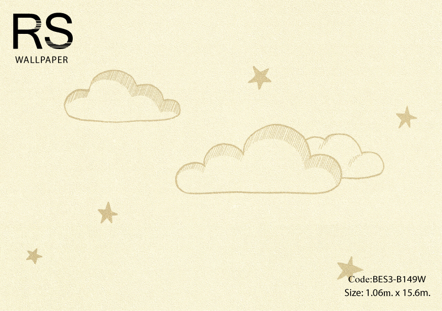 วอลเปเปอร์ลายดาวและก้อนเมฆสีทองพื้นสีครีมสไตล์น่ารักๆ BES3-B149W