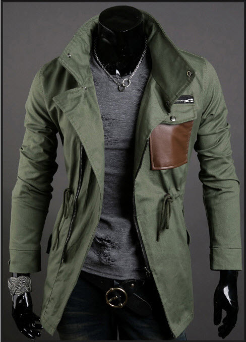 เสื้อแจ๊กเก็ตผู้ชาย พร้อมส่ง สีเขียว แขนยาว กระเป๋าหนัง คอปก ใส่เที่ยว ใส่ทำงาน ใส่ขี่มอเตอร์ไซด์ แบบเท่ห์