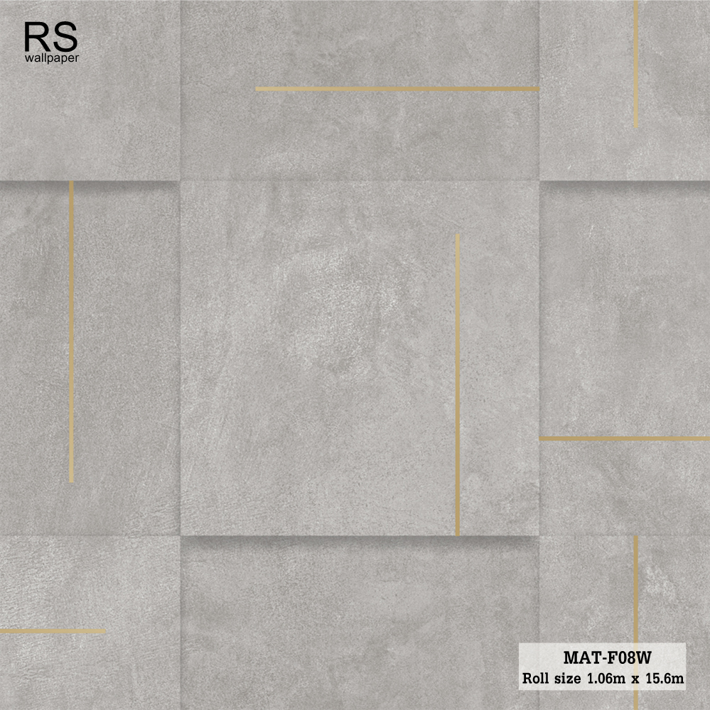 วอลเปเปอร์ ลายคอนกรีตสีเทาเข้ม แทรกเส้นสีทอง MAT-F08W