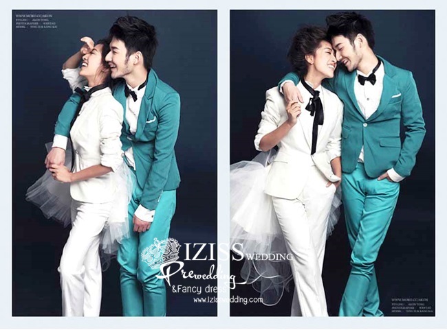 PW013 - **เลิกผลิตค่ะ** ชุดคู่ถ่ายพรีเวดดิ้ง (prewedding dress) & ชุดแต่งงานแฟนซี (Fancy wedding dress)ชายหญิง "ธีมสีขาว-เขียว"