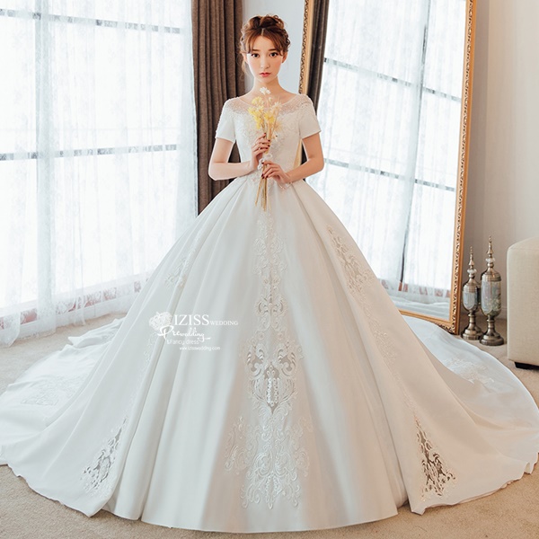 BR351 **พรีออเดอร์**ชุดแต่งงาน&ชุดเจ้าสาวแบบยาวอลังการ สีขาวเกรดพรีเมี่ยม หรูหราน่ารัก สวยโดดเด่นไม่ซ้ำใคร