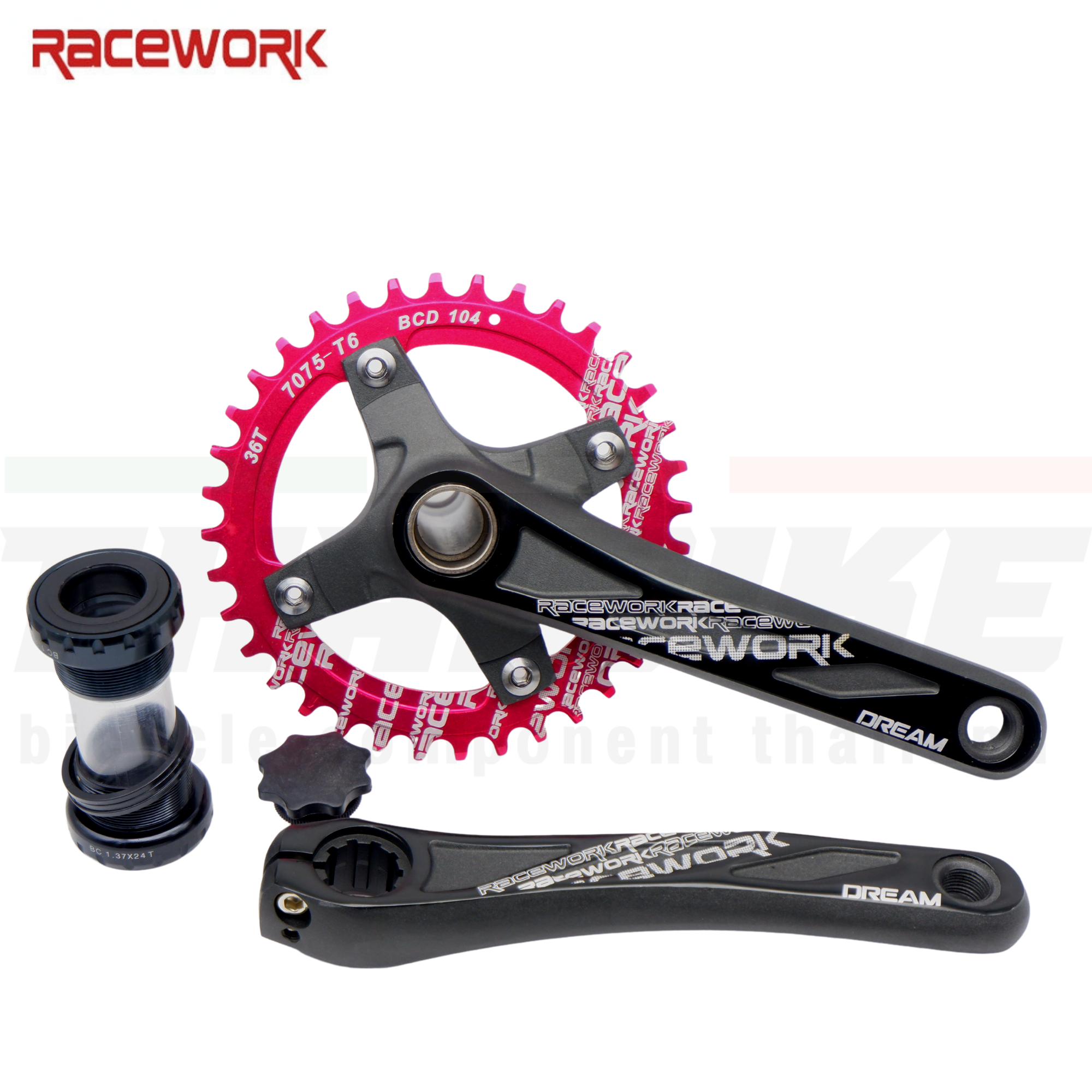 ชุดขาจานจักรยานใบเดียว RACEWORK พร้อมกะโหลก และใบจาน 36T 104BCD