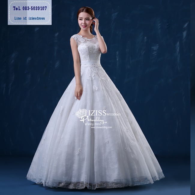 BR165 **พรีออเดอร์มีแบบหางยาว/หางปกติค่ะ**ชุดแต่งงาน&ชุดเจ้าสาวแบบยาวสีขาวเกรดพรีเมี่ยม แขนสั้น ซีทรูช่วงไหล่ หรูหราน่ารัก สวยโดดเด่นไม่ซ้ำใคร