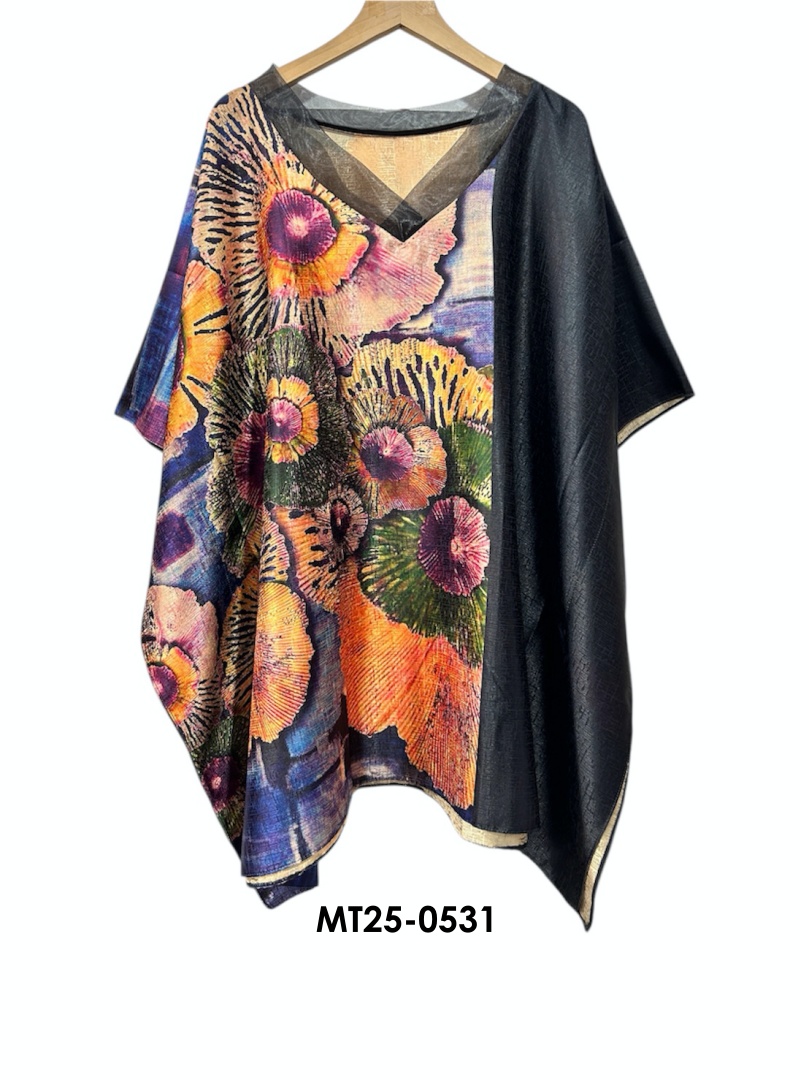 MT25-0531 ไหมจีนคอวีแก้วทรงผีเสื้อ อก 56 นิ้ว สวยสไต์คุณนาย เสื้อผู้ใหญ่