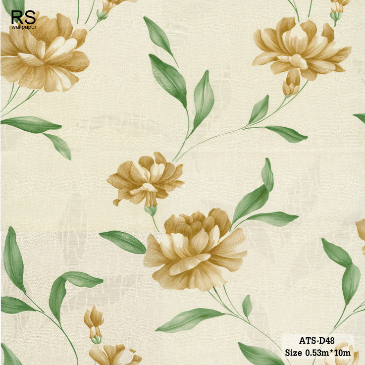 วอลเปเปอร์ ลายดอกไม้สีน้ำตาล พื้นสีครีม ATS-D48