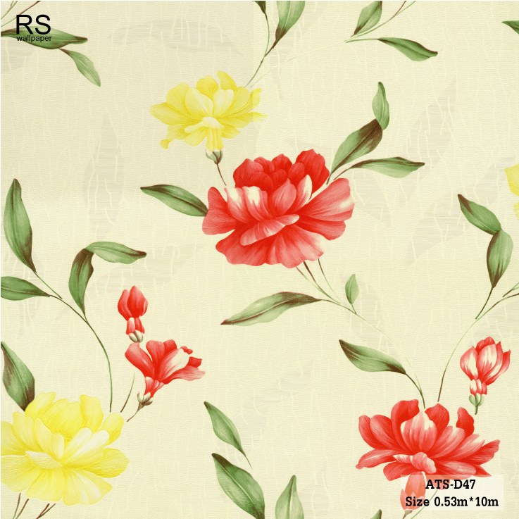 วอลเปเปอร์ ลายดอกไม้สีเหลืองและสีแดง พื้นสีครีม ATS-D47